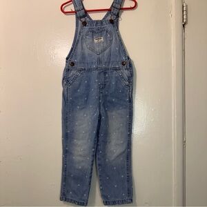 OshKosh B'gosh Heart Print Denim Overalls 4T Heart Pocket